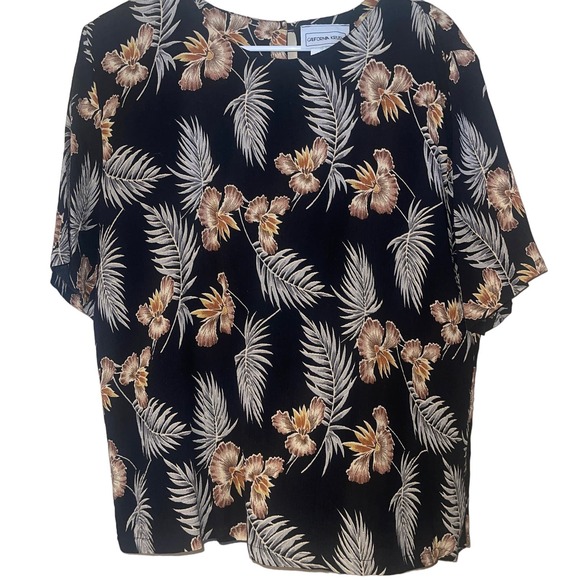 Calfornia Krush Tops - California Krush Women's Stylish Floral Leaf Black Scoop Neck Blouse, Size Large